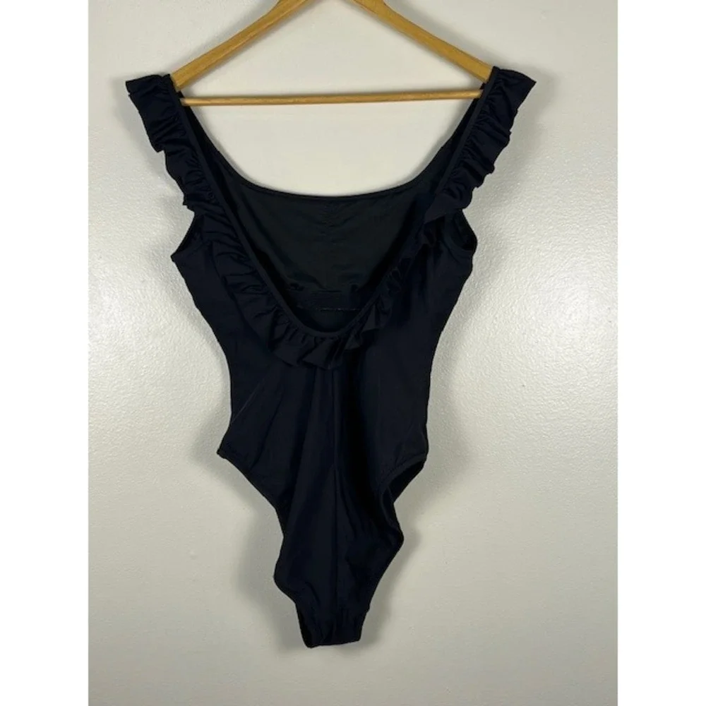J.Crew Womens Ruffle Scoop Neck One‎ Piece Swimsuit Black H2789 Size 6